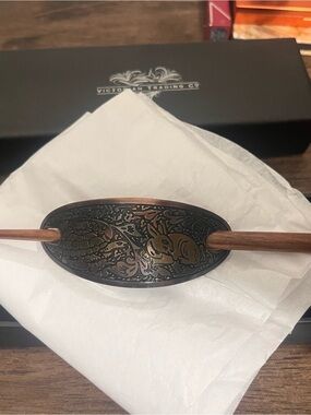 Victorian Trading Company Copper-Black Oval Hair Barrette w Wood Stick